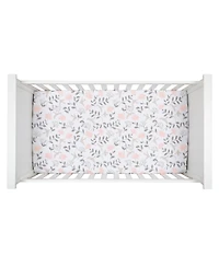 Lambs & Ivy Petals White/Pink/Gray Floral 100% Cotton Fitted Crib/Toddler Sheet
