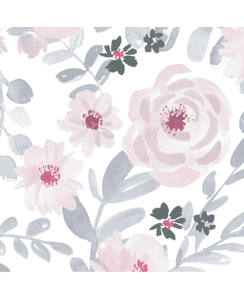 Bedtime Originals Blossom Pink/Gray Watercolor Floral Baby Fitted Mini Crib Sheet