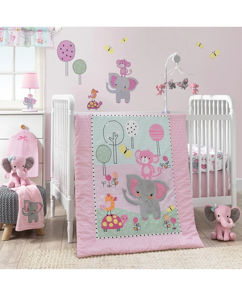 Bedtime Originals Twinkle Toes Pink/Gray Elephant with Monkey Nursery Lamp with Shade & Bulb