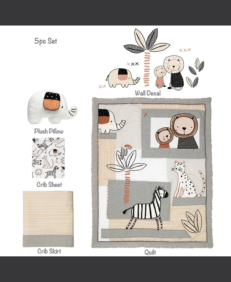 Lambs & Ivy Patchwork Jungle 5-Piece Nursery Baby Crib Bedding Set