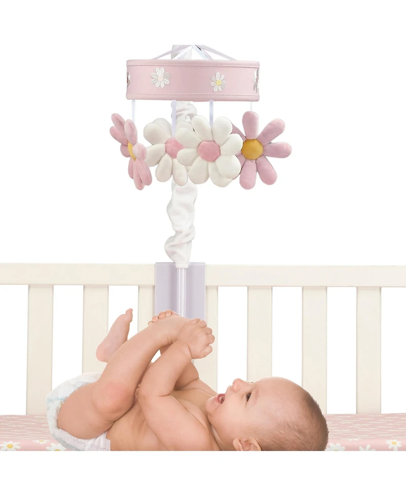 Lambs & Ivy Daisy Dreams Pink/White Musical Baby Crib Mobile Soother Toy