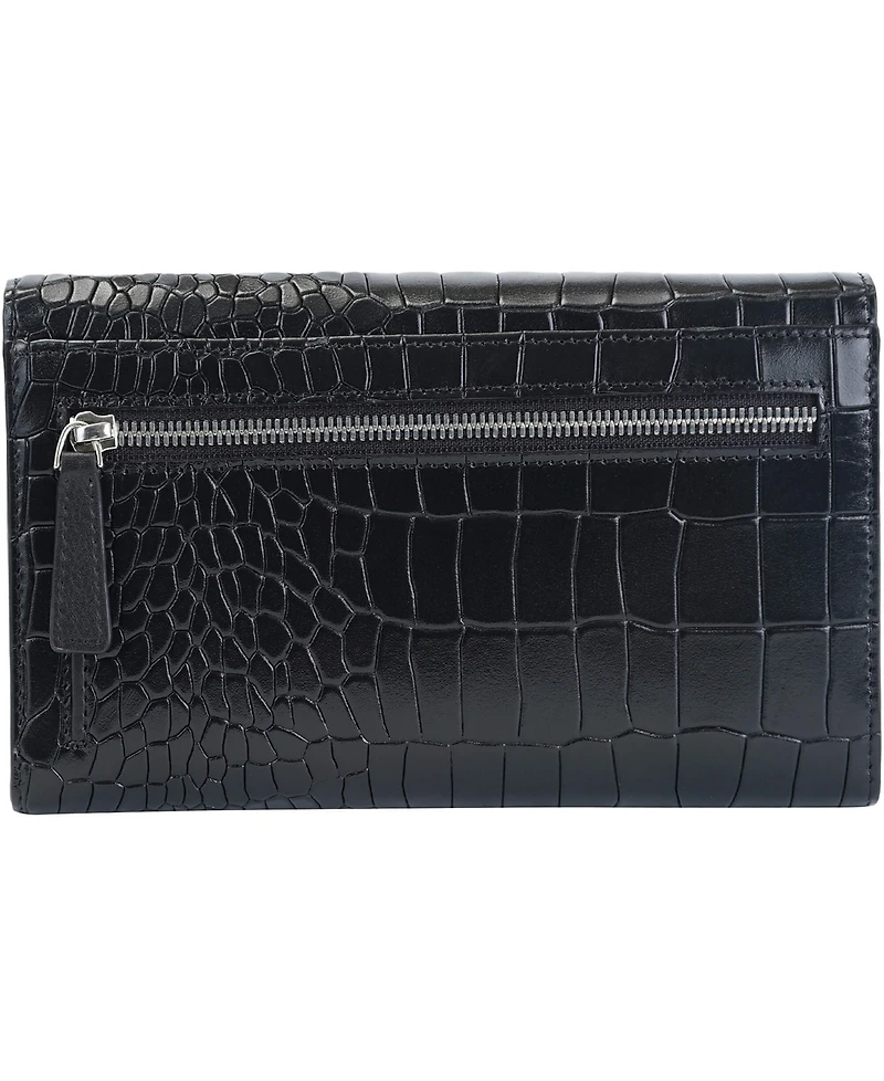 Mancini Women's Croco2 Rfid Secure Trifold Wallet