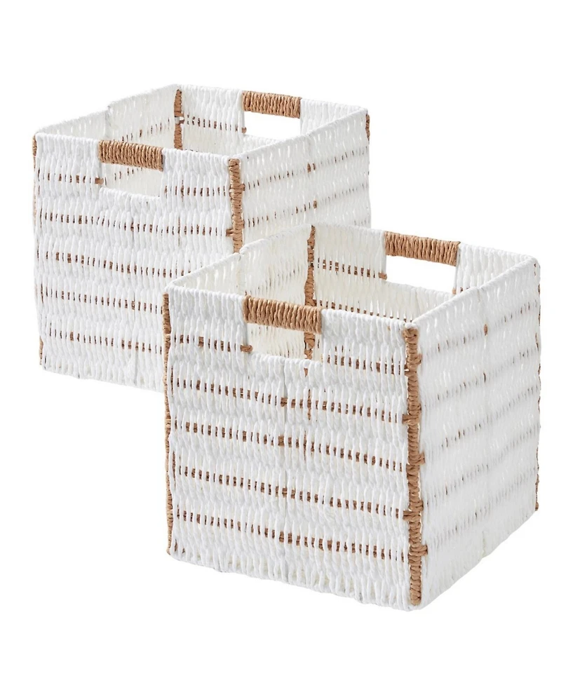 Ornavo Home Collapsible Paper Wicker 13 Inch Square Storage Cube Bin Basket - 2 Pack