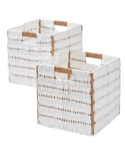Ornavo Home Collapsible Paper Wicker 13 Inch Square Storage Cube Bin Basket - 2 Pack