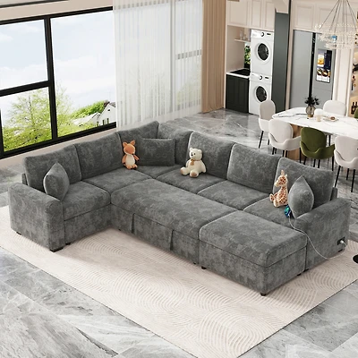 Streamdale Furniture 112" Sectional Pull-out Sofa with Storage Ottoman