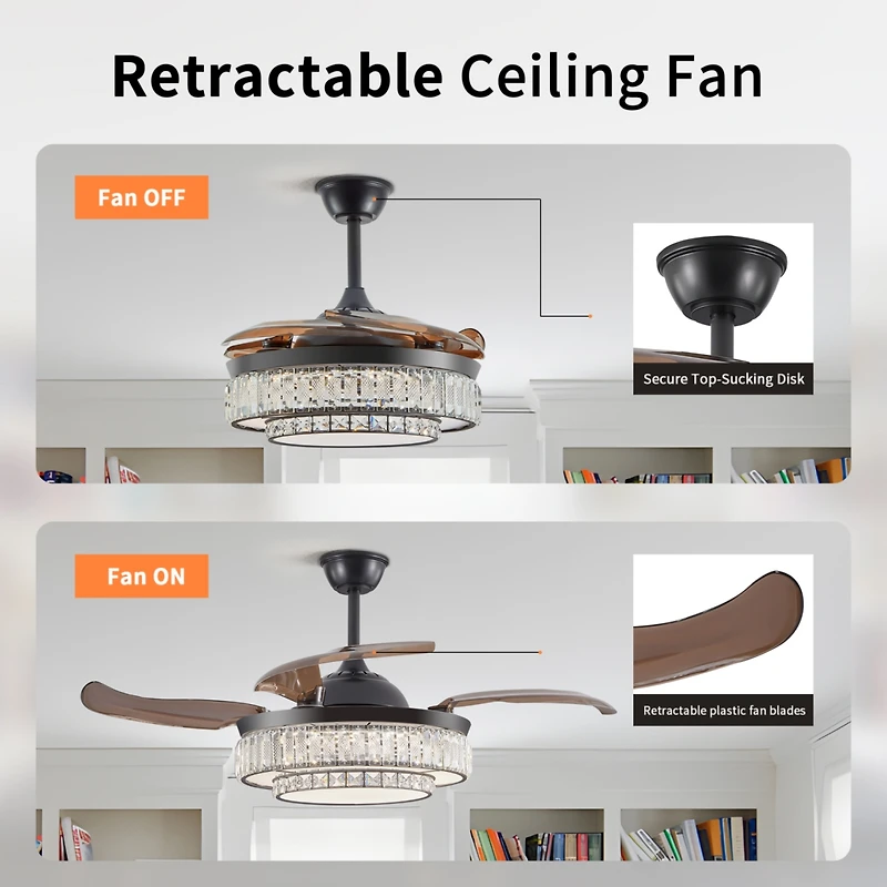 Contemporary Led Retractable Ceiling Fan with Remote Control