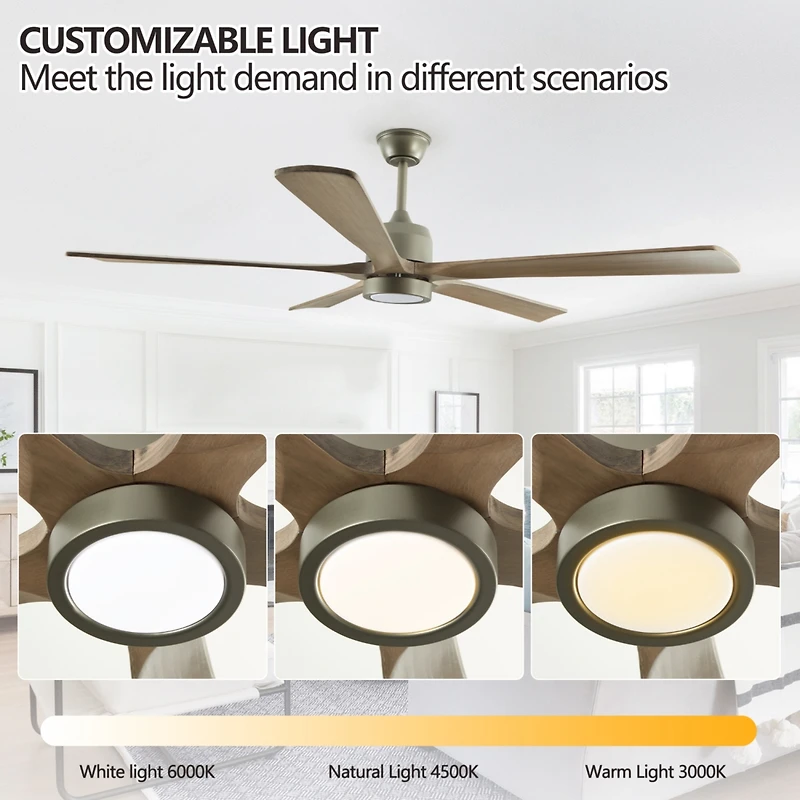Streamdale Modern Wood Ceiling Fan with Light and Remote (60")