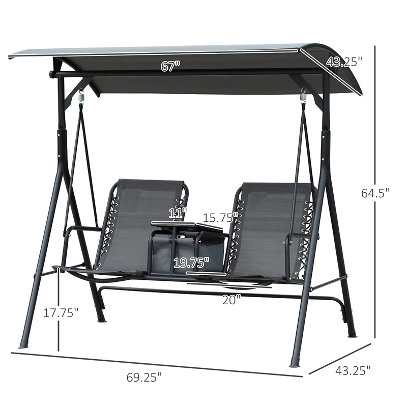 Streamdale Furniture Outdoor Canopy Swing with Table and Adjustable Shade