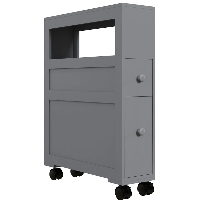 6.25" x 20.5" x 28.25" Wood Rolling Narrow Bathroom Side Storage Cabinet - Gray