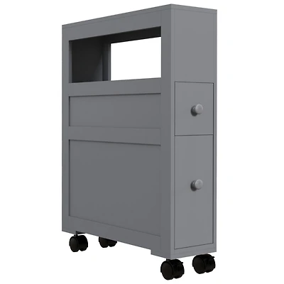 6.25" x 20.5" x 28.25" Wood Rolling Narrow Bathroom Side Storage Cabinet - Gray