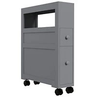 6.25" x 20.5" x 28.25" Wood Rolling Narrow Bathroom Side Storage Cabinet - Gray