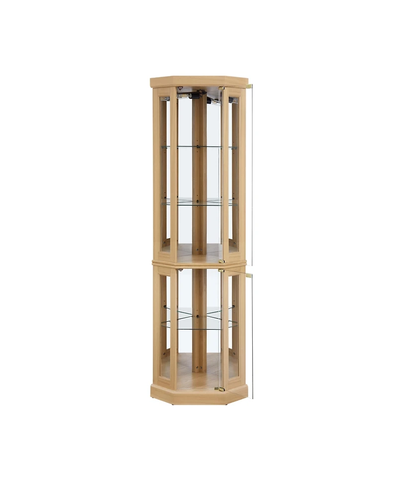Simplie Fun Lighted Corner Curio Display Case with Led for Collections (Light Oak