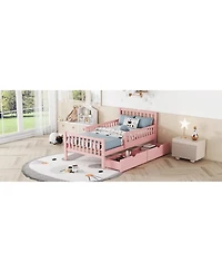 Streamdale Twin Wood Platform Bed with Guardrails and Storage