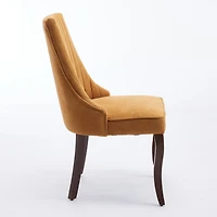 Streamdale Rayon-Flocked Dining Chairs with Solid Wood Legs, Set of 2 (Gold)