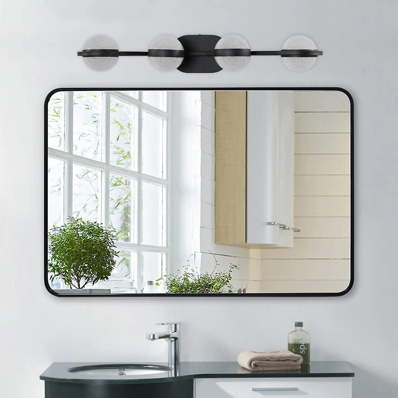 Minimalist Led Vanity Light with Frosted Glass Shades in Black