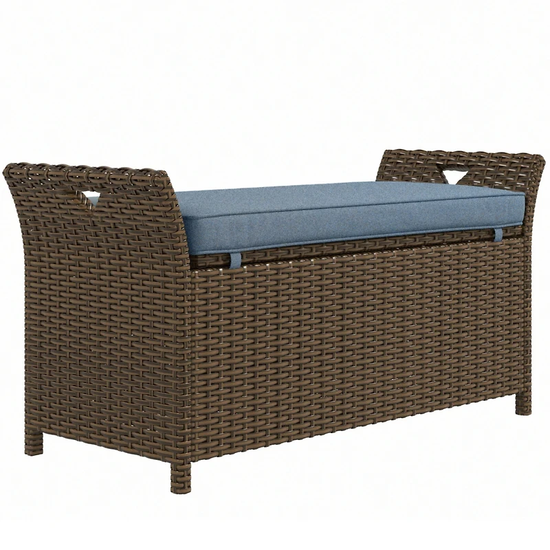 27 Gallon Wicker Patio Bench with Storage