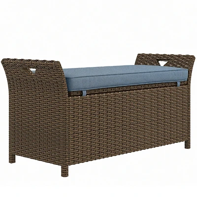 27 Gallon Wicker Patio Bench with Storage