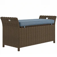 27 Gallon Wicker Patio Bench with Storage