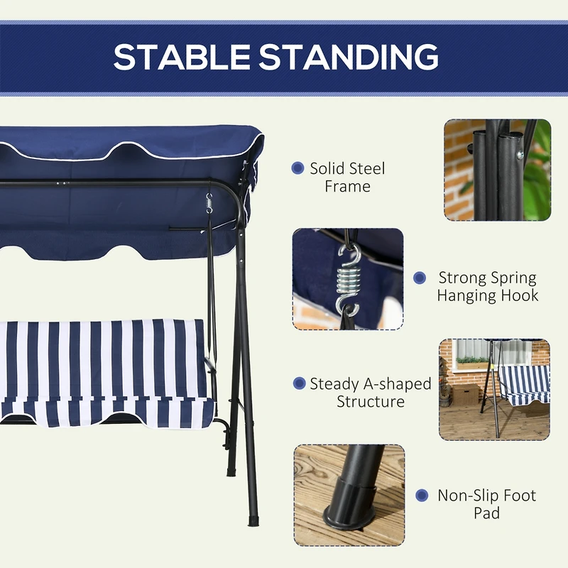 3-Seat Patio Swing Chair with Canopy and Cushion