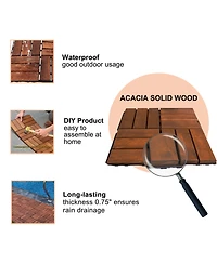 Simplie Fun Acacia Wood Checker Pattern Deck Tiles (12x12, 10-Pack) for Patio, Balcony, Etc