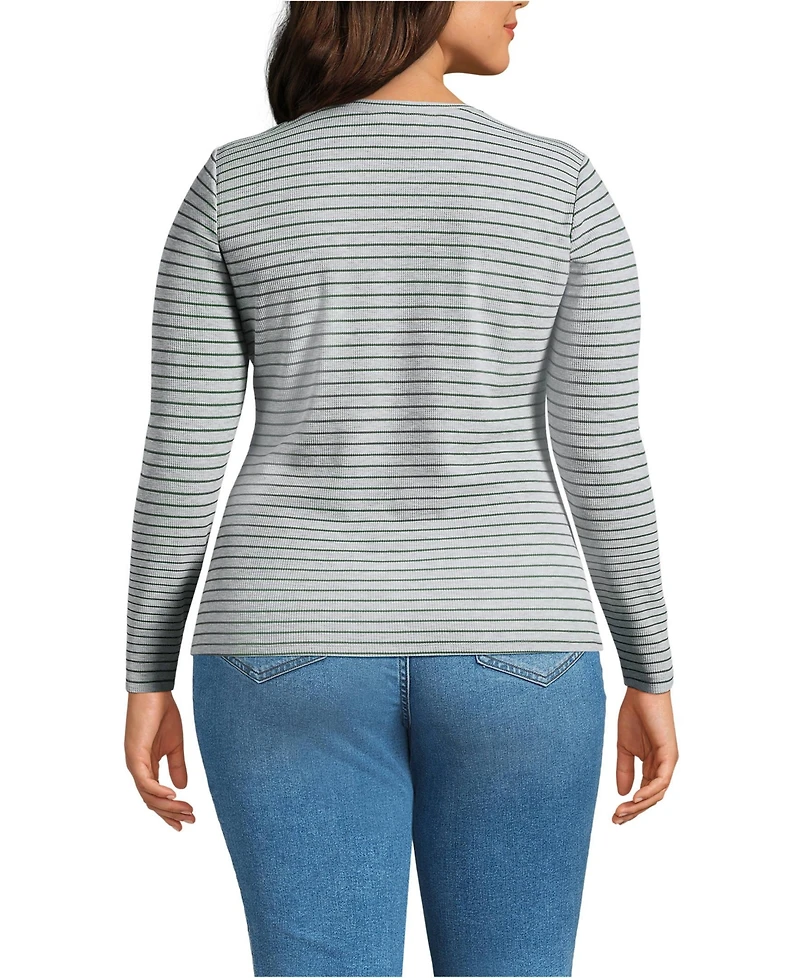 Lands' End Plus Lightweight Waffle Long Sleeve Crew Neck T-Shirt