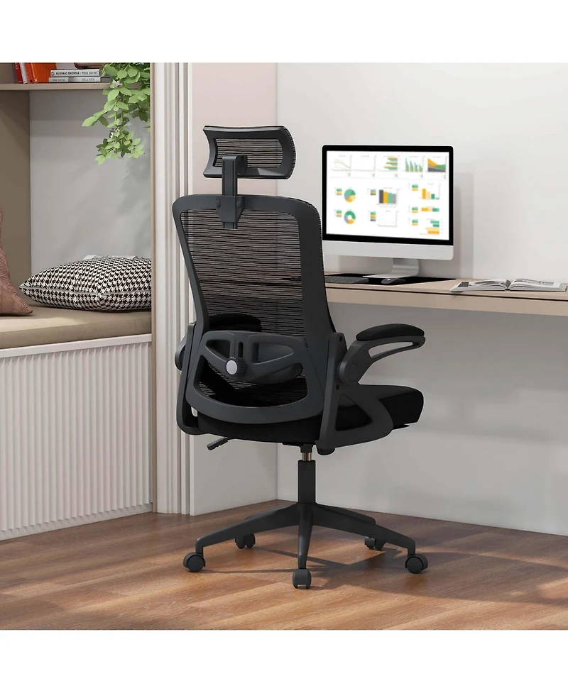 Costway Ergonomic Office Chair with Adjustable Lumbar Support Rocking Backrest Armrests