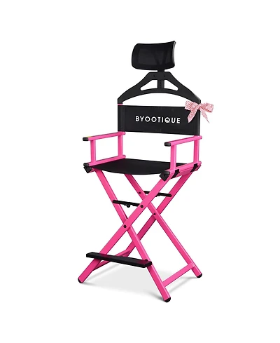 Byootique 28" Height Tall Director Chair Folding Artist Makeup Head Rest Pink