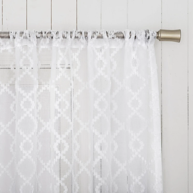 Tina Geometric Clipped Semi-Sheer Rod Pocket Kitchen Curtain Valance and Tiers Set