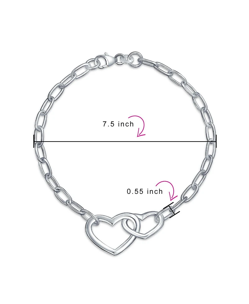 Bling Jewelry Couples Bff Sisters Intertwined Chain Link Charm Interlocking Open Hearts Bracelet Polished .925 Sterling Silver