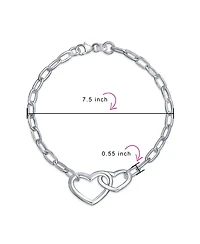 Bling Jewelry Couples Bff Sisters Intertwined Chain Link Charm Interlocking Open Hearts Bracelet Polished .925 Sterling Silver