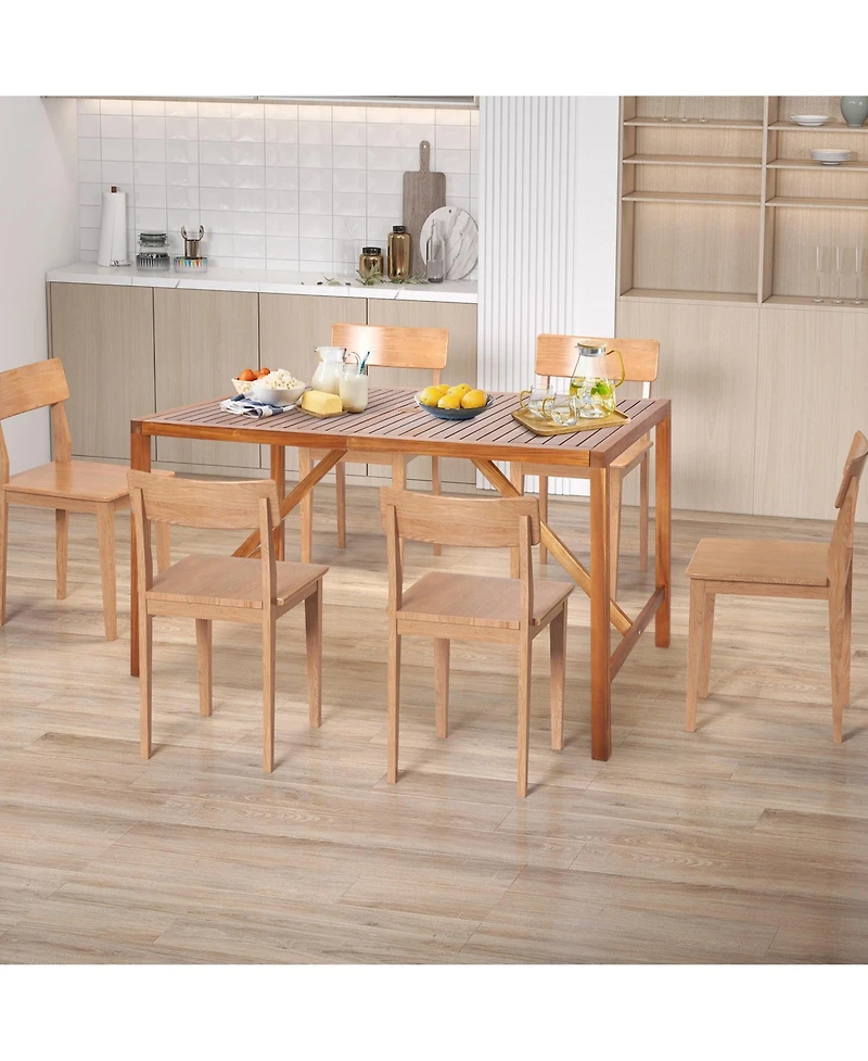 Costway Patio Rectangle Acacia Wood Dining Table Spacious Slatted