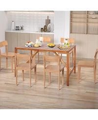 Costway Patio Rectangle Acacia Wood Dining Table Spacious Slatted