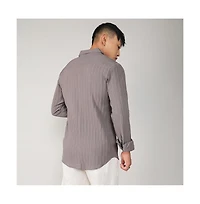 Men's Ash Grey Self-Design Striped Shirt