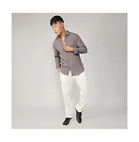 Men's Ash Grey Self-Design Striped Shirt