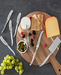 French Home Laguiole 8 Piece Cheese Knife and Spreader Set Handles and Wood Board