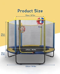 Kids Mini Trampoline with Safety Net and Basketball Hoop for Indoor/Outdoor Use