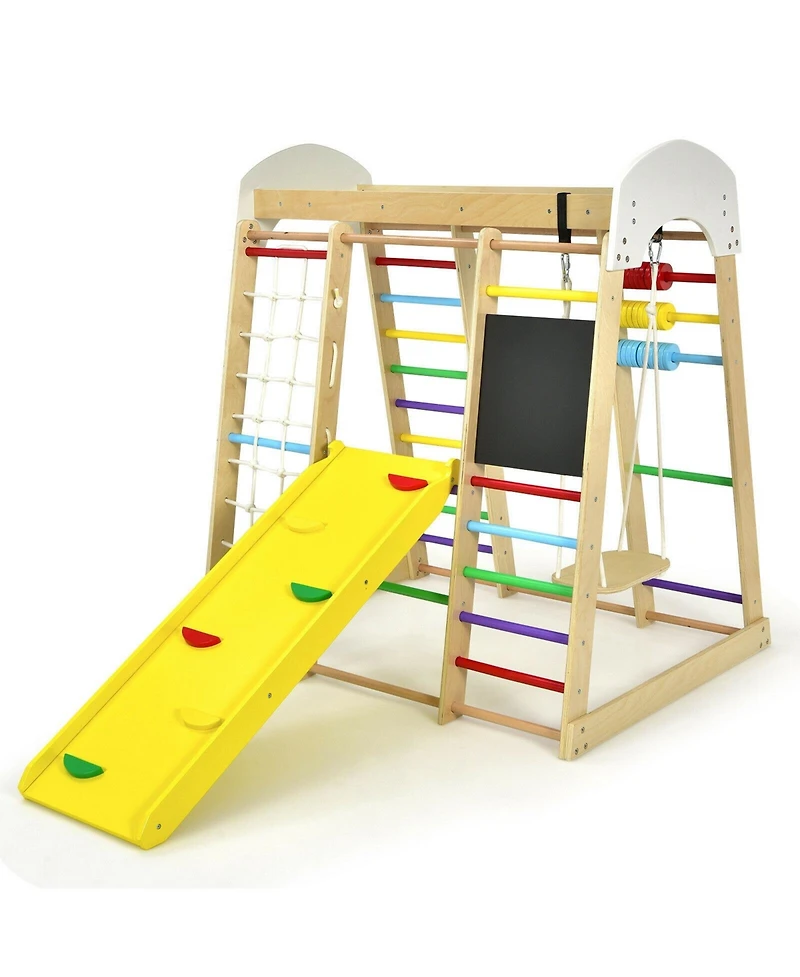 Indoor Playground Climbing Gym Wooden 8-in-1 Climber Playset for Children-Multicolor