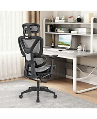 Vebreda Mesh Office Chair with Tilting Backrest and Retractable Footrest-Gray