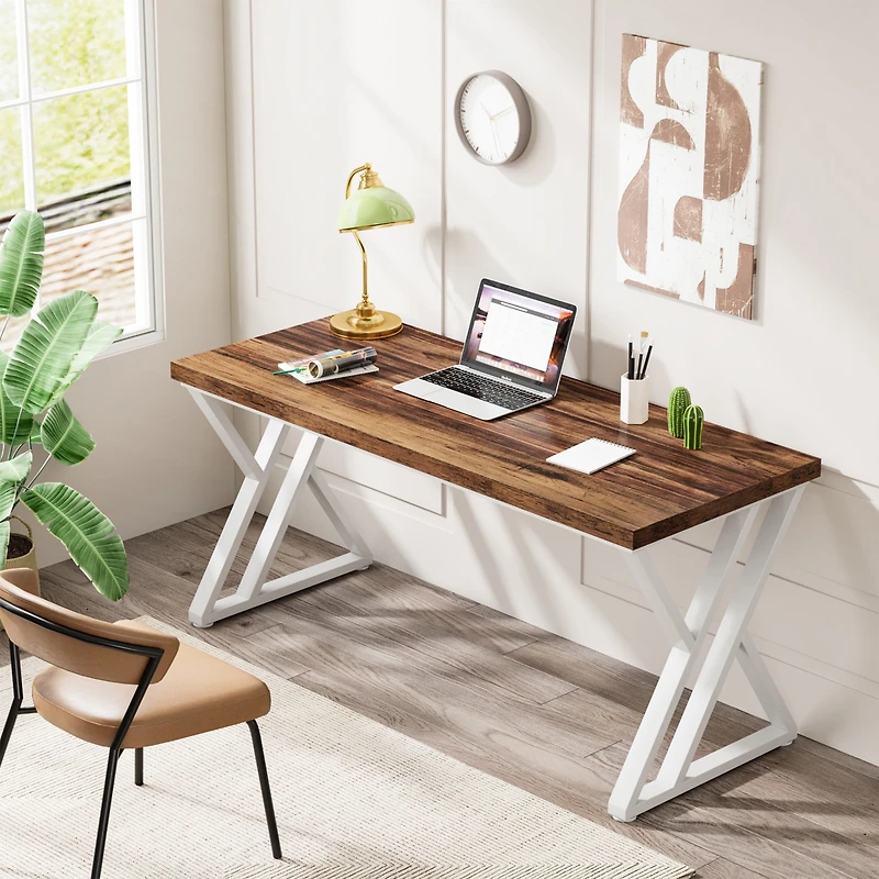 Tribesigns Writing Computer Desk, 55 inch Heavy Duty Study Desk with Z-Shaped Metal Leg, Modern Simple Home Office