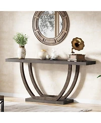 Tribesigns 63-Inch Skinny Console Table with Geometric Base 2-Tier Farmhouse Sofa Narrow Long, Thickened Behind Couch Shelves