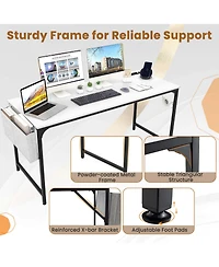 Costway 60" Modern Computer Desk with Charging Station with Storage Bag & Headphone Hook