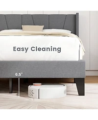 Gymax Full Size Upholstered Bed Frame w/ Elastic Pockets Mattress Foundation Gray