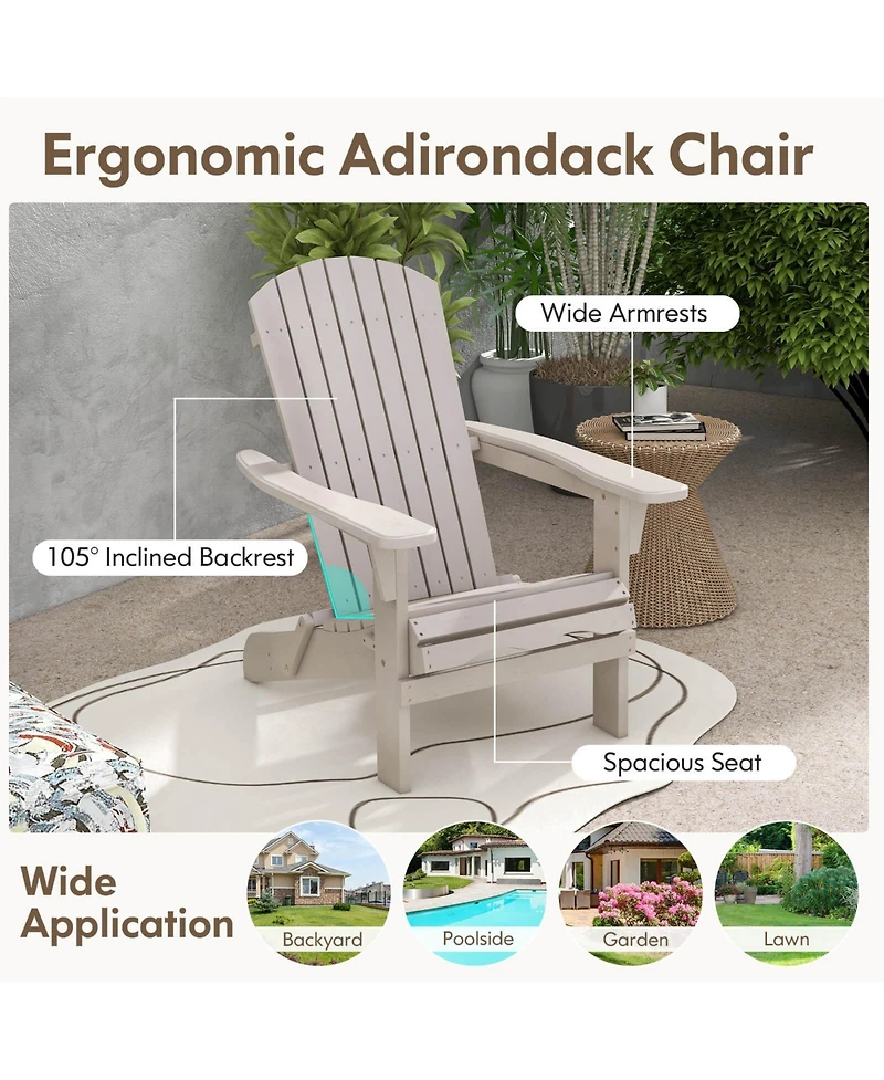 Folding Adirondack Chair Set of 1 with High Backrest & Wide Armrests Wooden