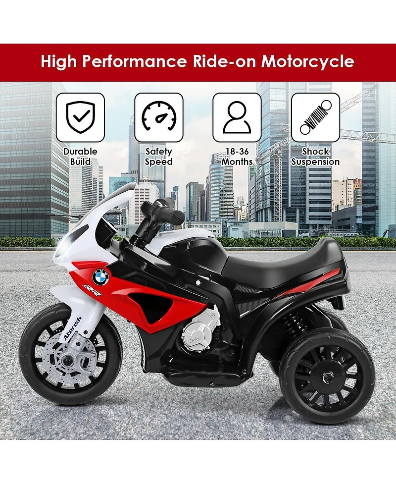 Gymax Kids Ride On Motorcycle Bmw Licensed 6V Electric 3 Wheels Bicycle w/ Music&Light Red