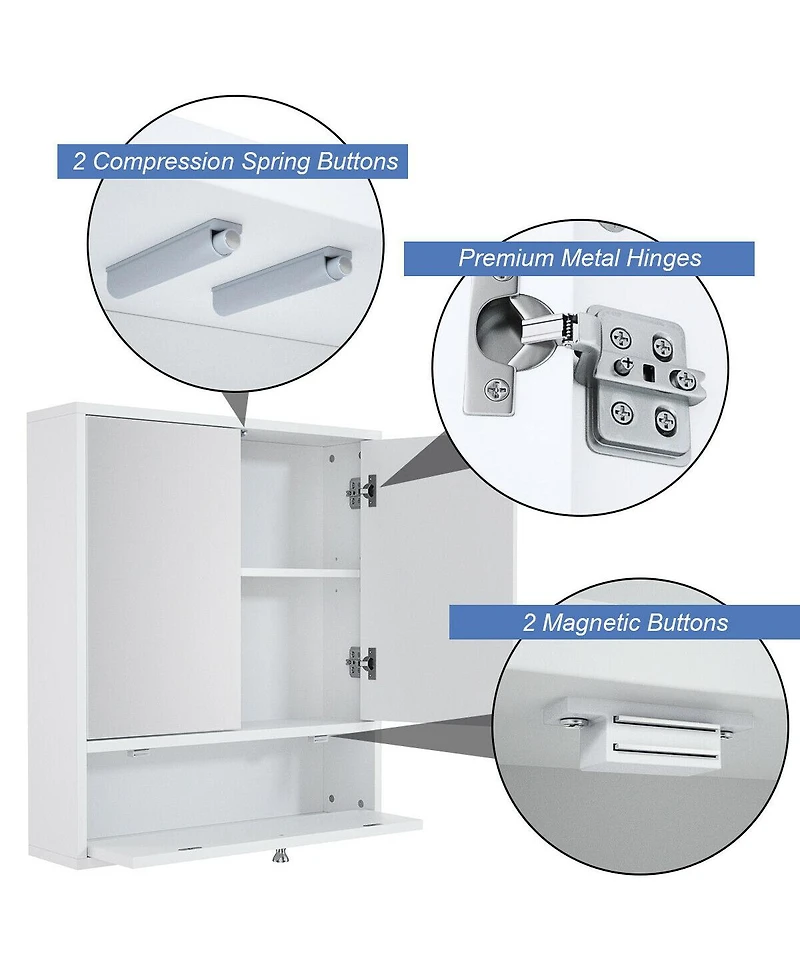 Sugift Double Door Wall-Mounted Bathroom Mirrored Medicine Cabinet-White