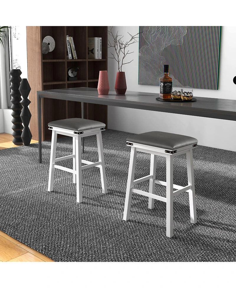 Sugift Set of 2 24/30 Inch Dining Bar Stool with Acacia Wood Frame-30 inches