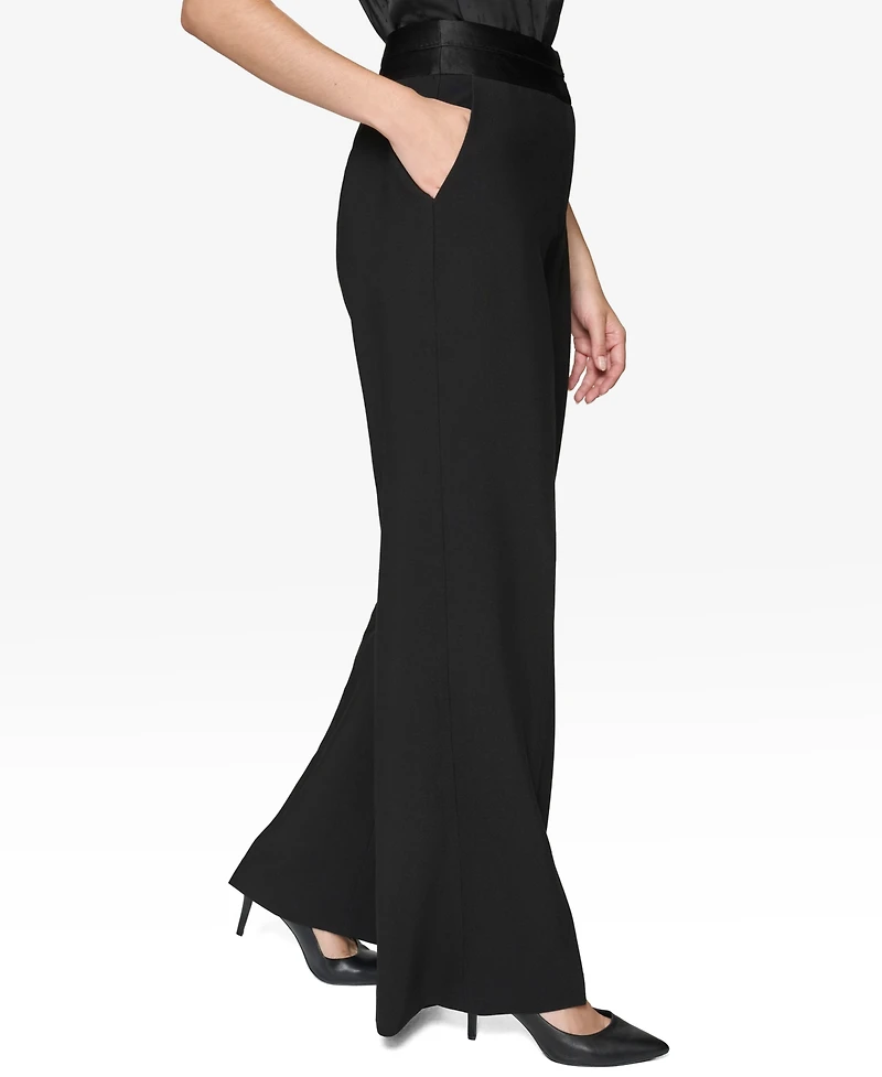 Karl Lagerfeld Paris Women's Satin-Waist Wide-Leg Pants