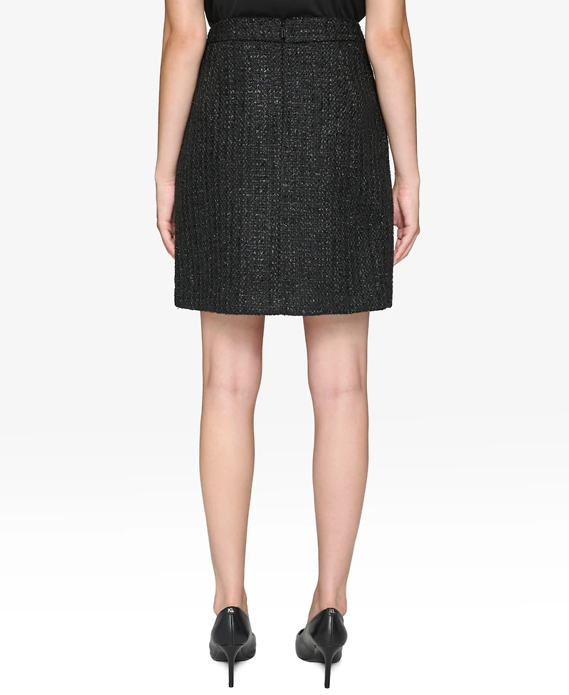 Karl Lagerfeld Paris Women's Faux-Wrap Button-Trim Tweed Skirt