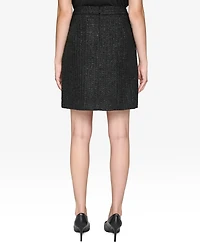 Karl Lagerfeld Paris Women's Faux-Wrap Button-Trim Tweed Skirt