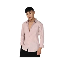 Men's Blush Pink Self-Design Striped Shirt